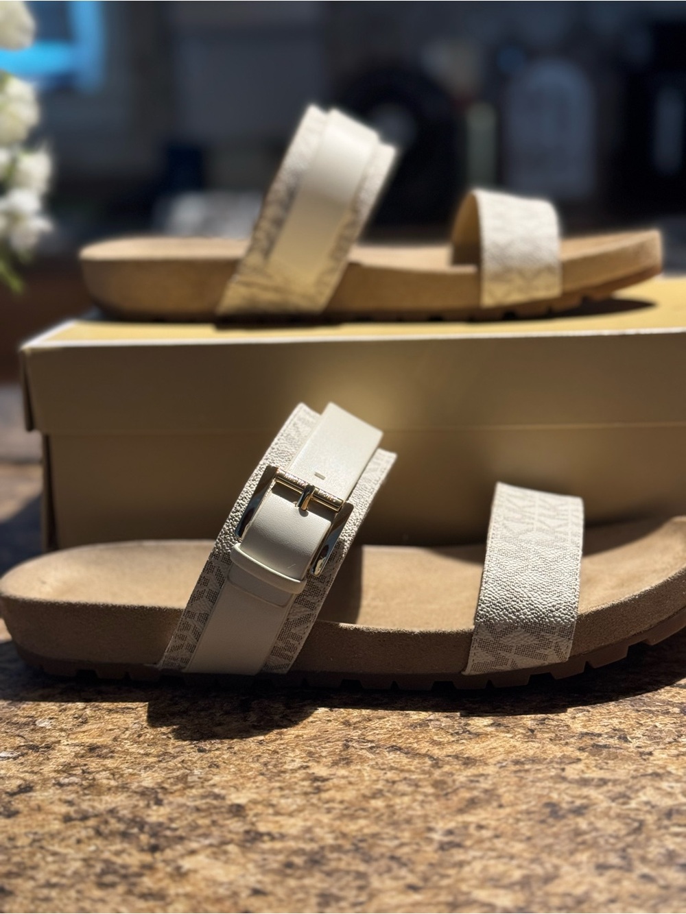 Michael Kors White and Tan Logo Strap Women's Sandals - Picture 3 of 6